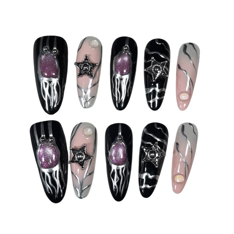 Nebula Dance Black Press On Nails