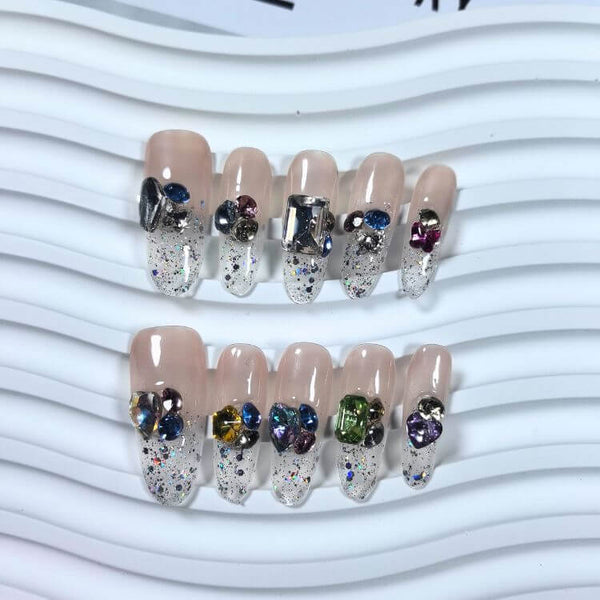 NailBop Diamond Mirage Transparent Almond Press On Fake Nails