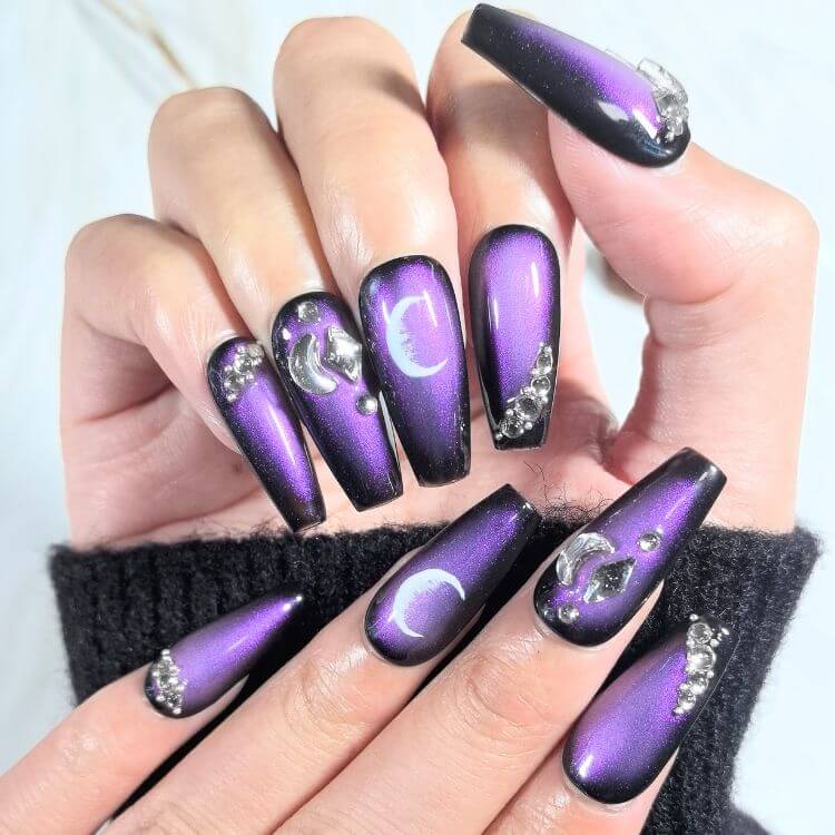 NailBop Moonlit Mirage Cat Eye Purple Press On False Nails