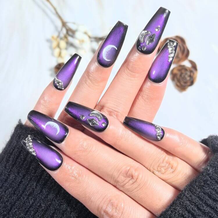 NailBop Moonlit Mirage Cat Eye Purple Press On False Nails