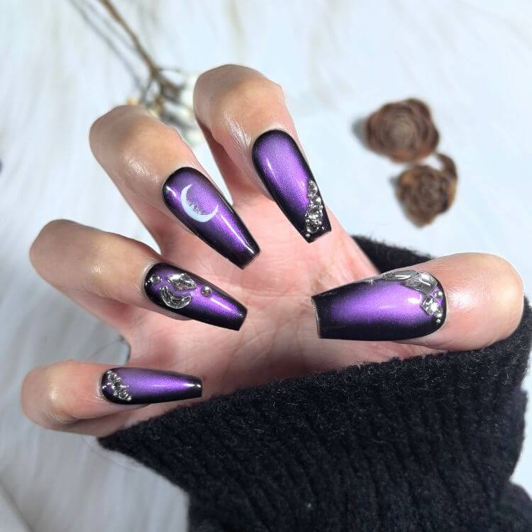 NailBop Moonlit Mirage Cat Eye Purple Press On False Nails