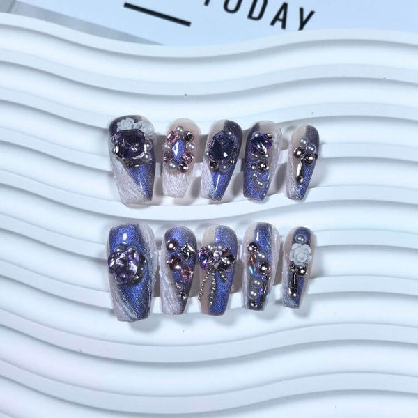 NailBop Violet Galaxy Purple Crystal Press On False Nails