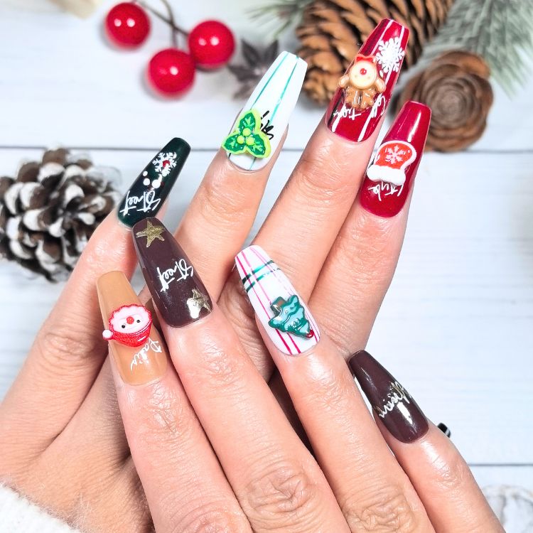 Vintage Noel Christmas Holiday Press On Nails